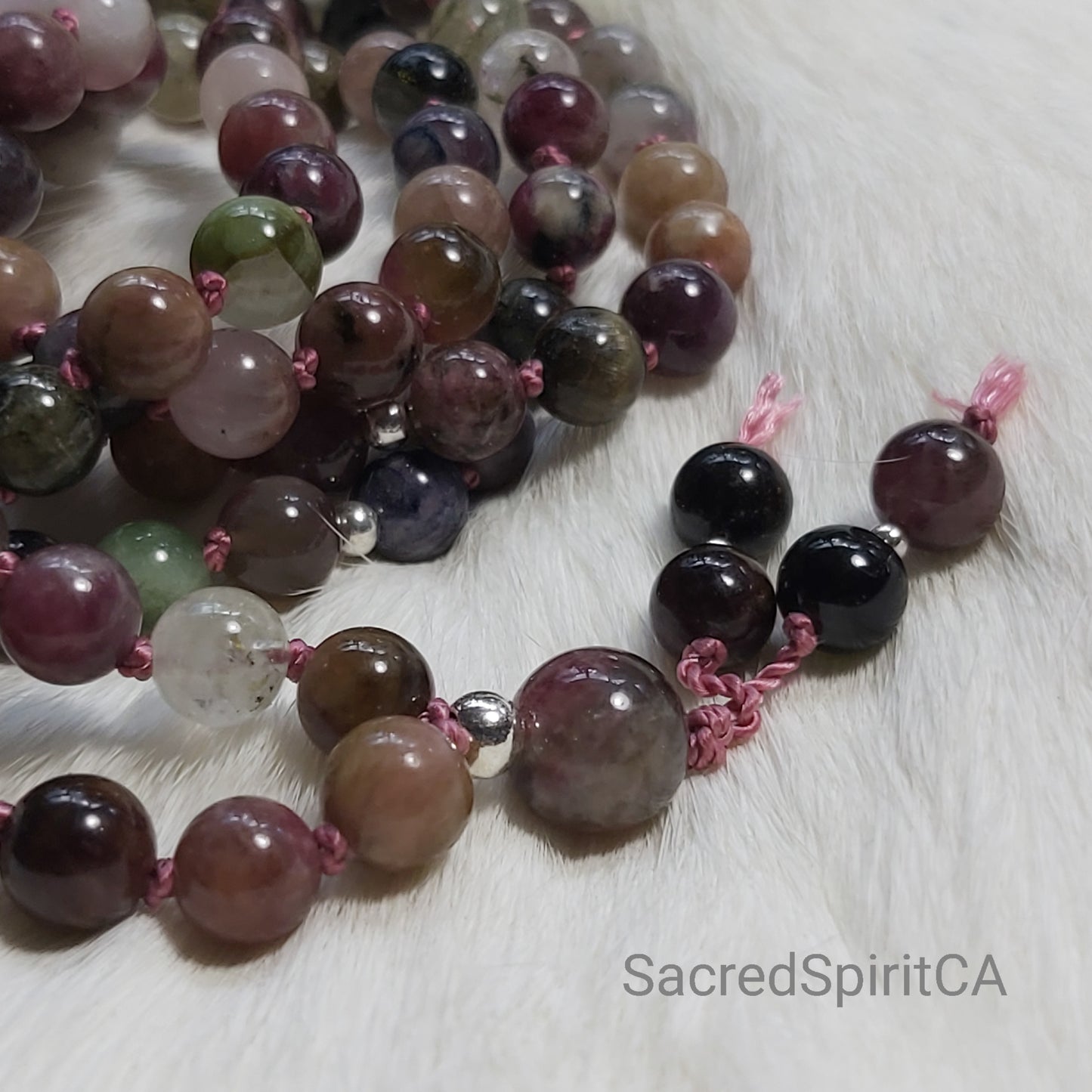 Grounded ~ MULTI-COLOR TOURMALINE Gemstone and 925 Sterling Silver Accents Meditation Gift Set. Mala Necklace, Hand-Knotted 108 Beads.